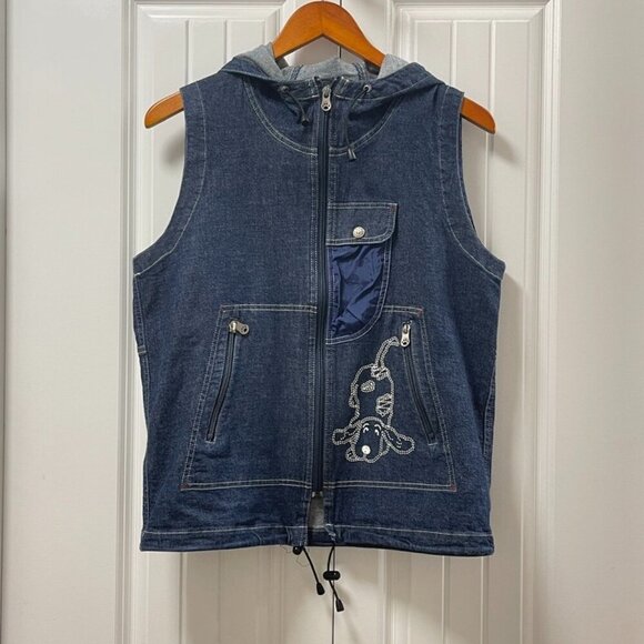 Vintage Kunio Collection Dog Embroidered Denim Vest Navy – OS - Picture 3 of 12